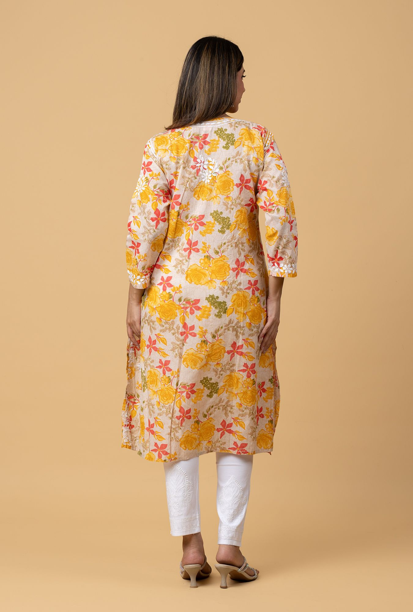 Yellow Mul Cotton Chikankari Kurta