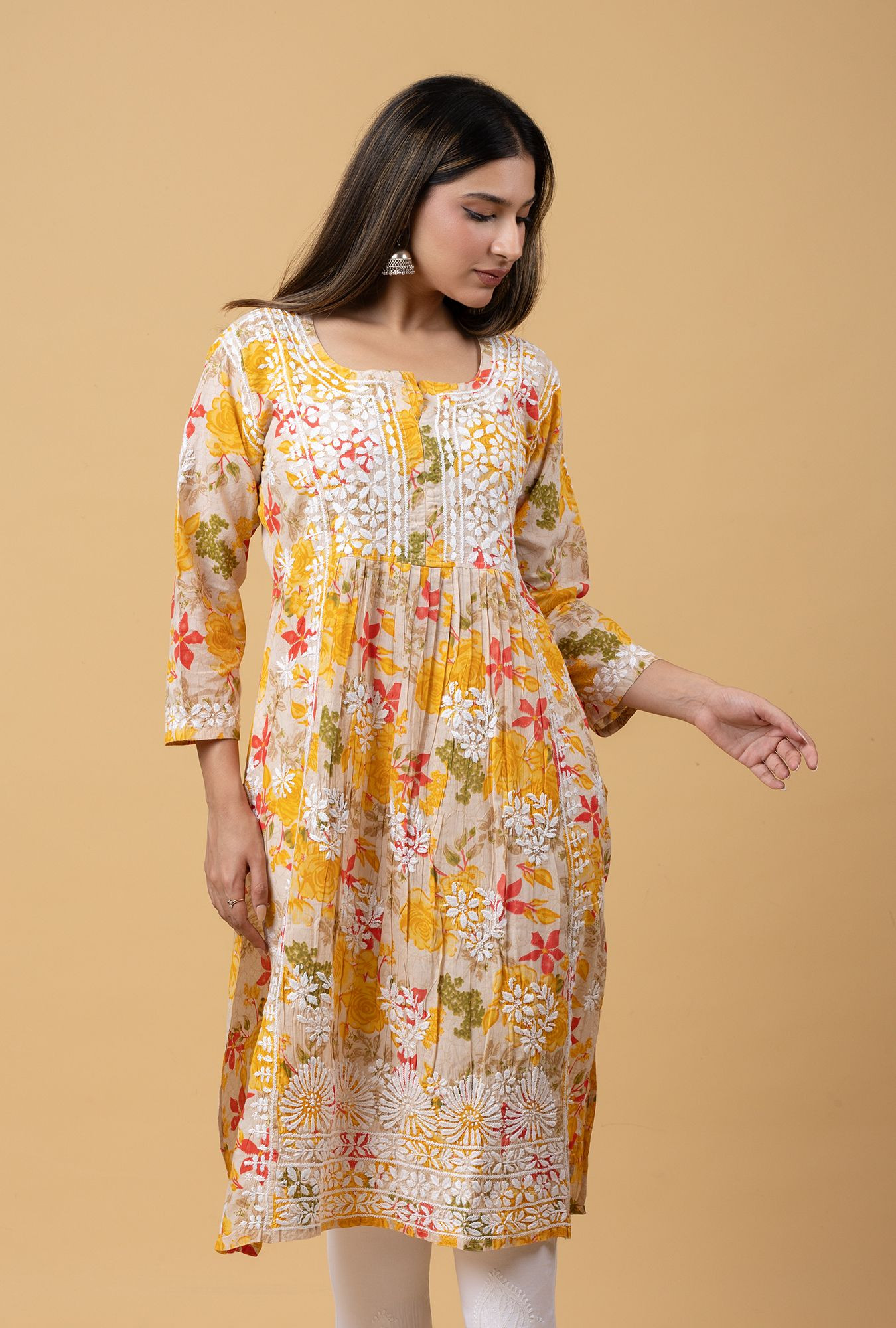 Yellow Mul Cotton Chikankari Kurta