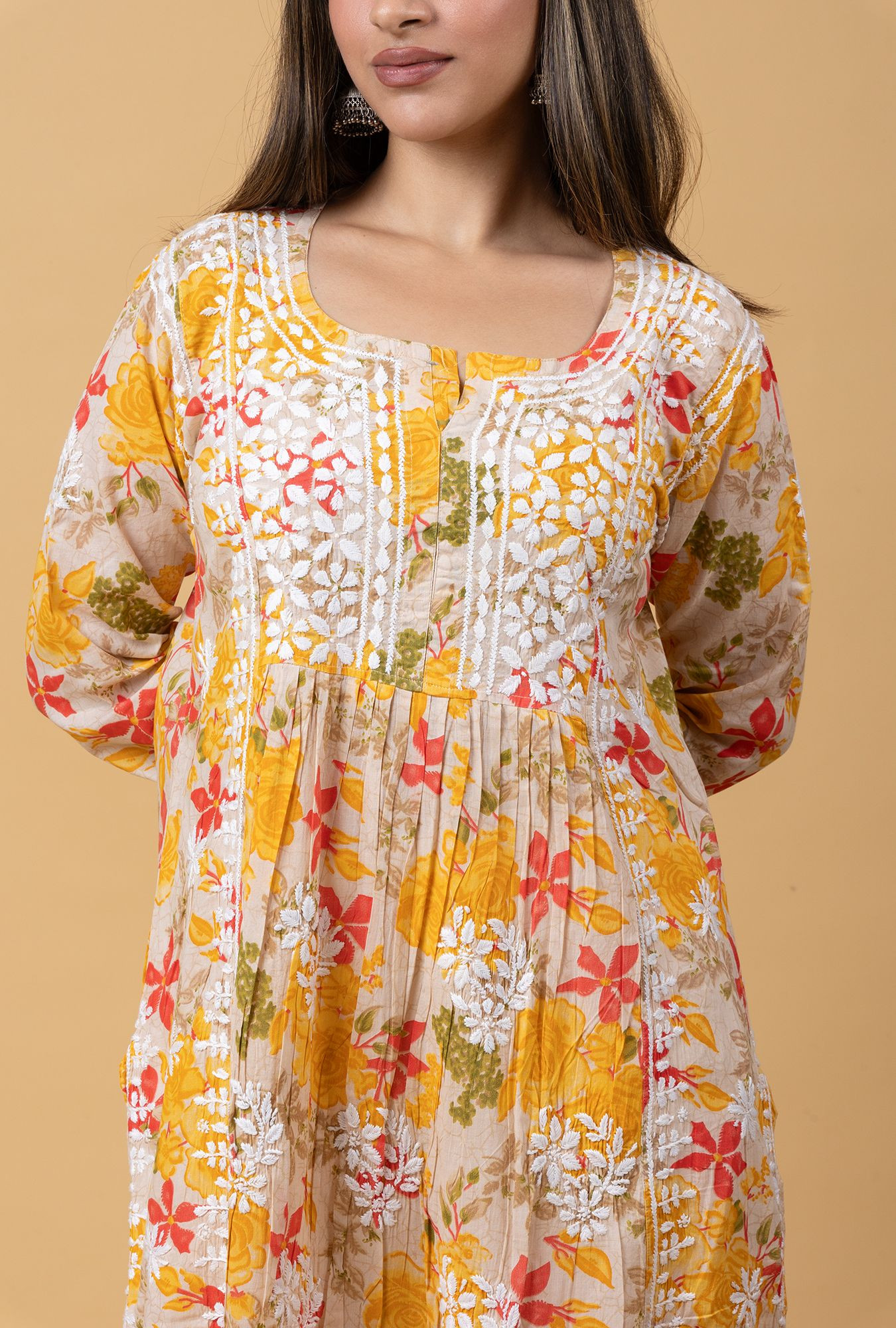 Yellow Mul Cotton Chikankari Kurta