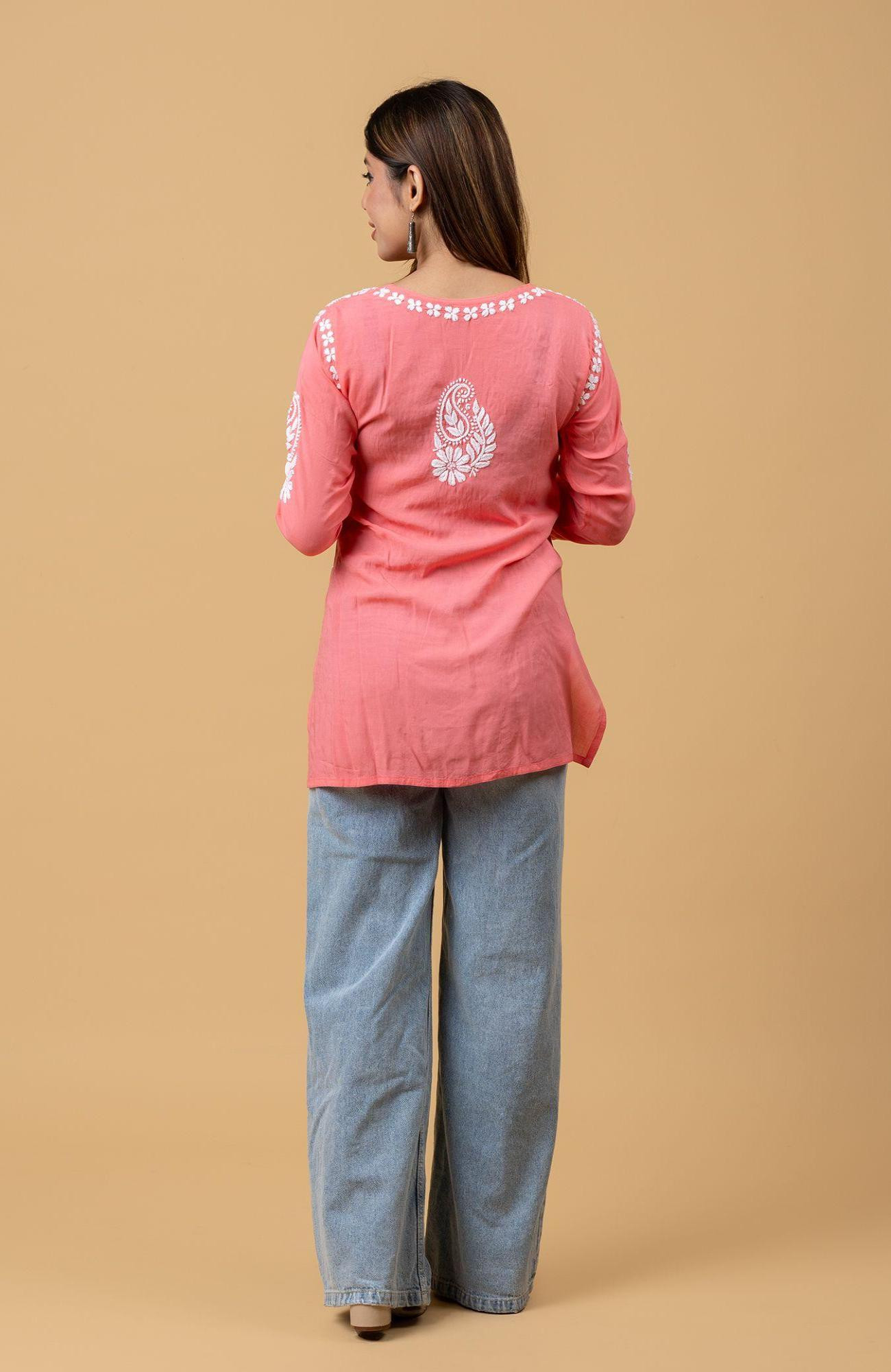 Carrot Pink Modal Chikankari Short Top