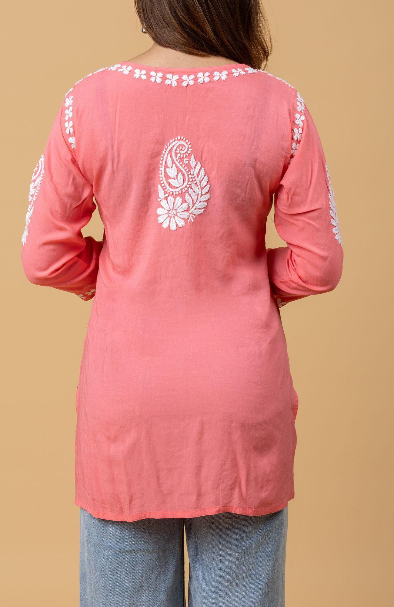 Carrot Pink Modal Chikankari Short Top