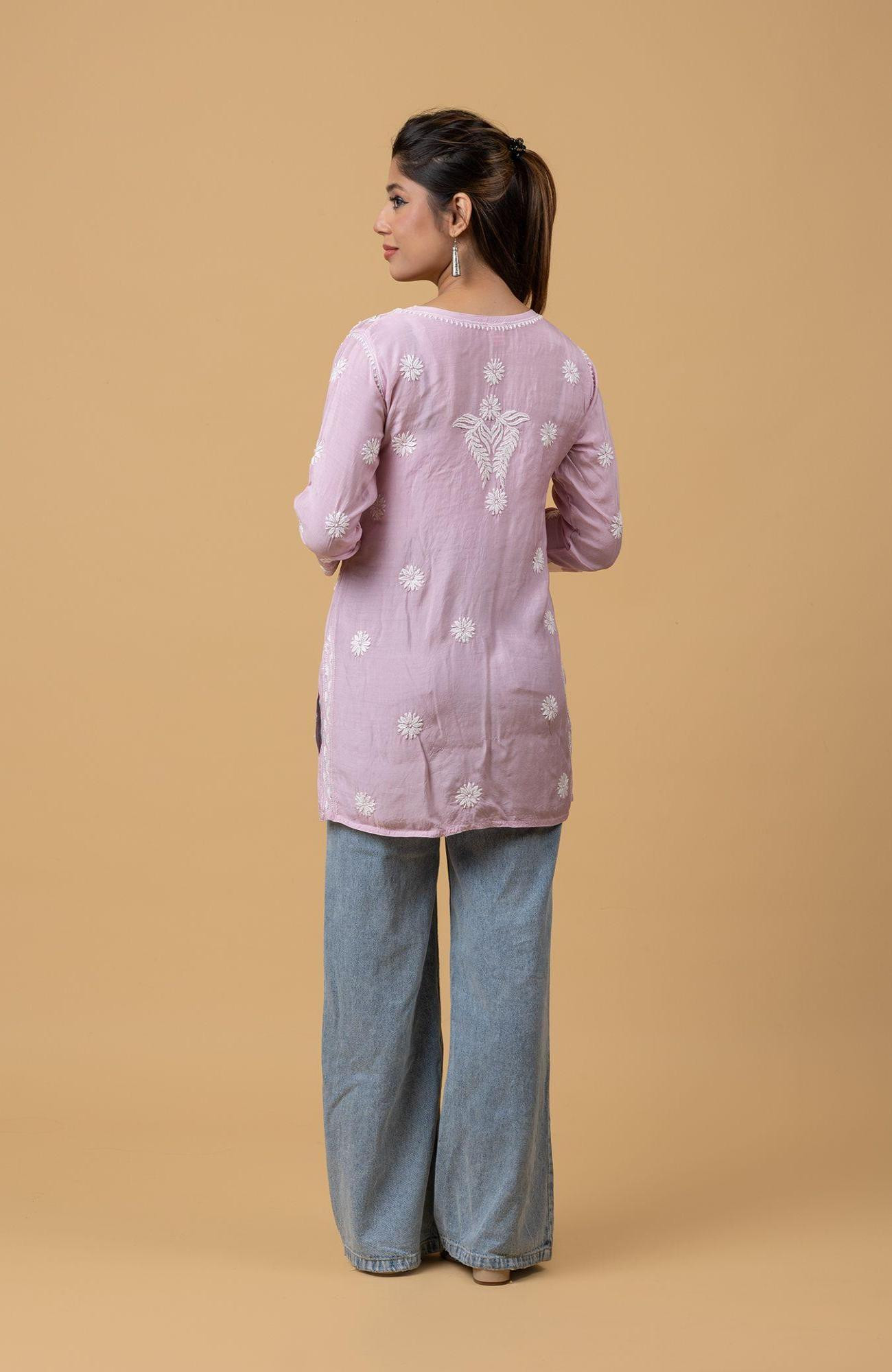 Purple Muslin Chikankari Short Top