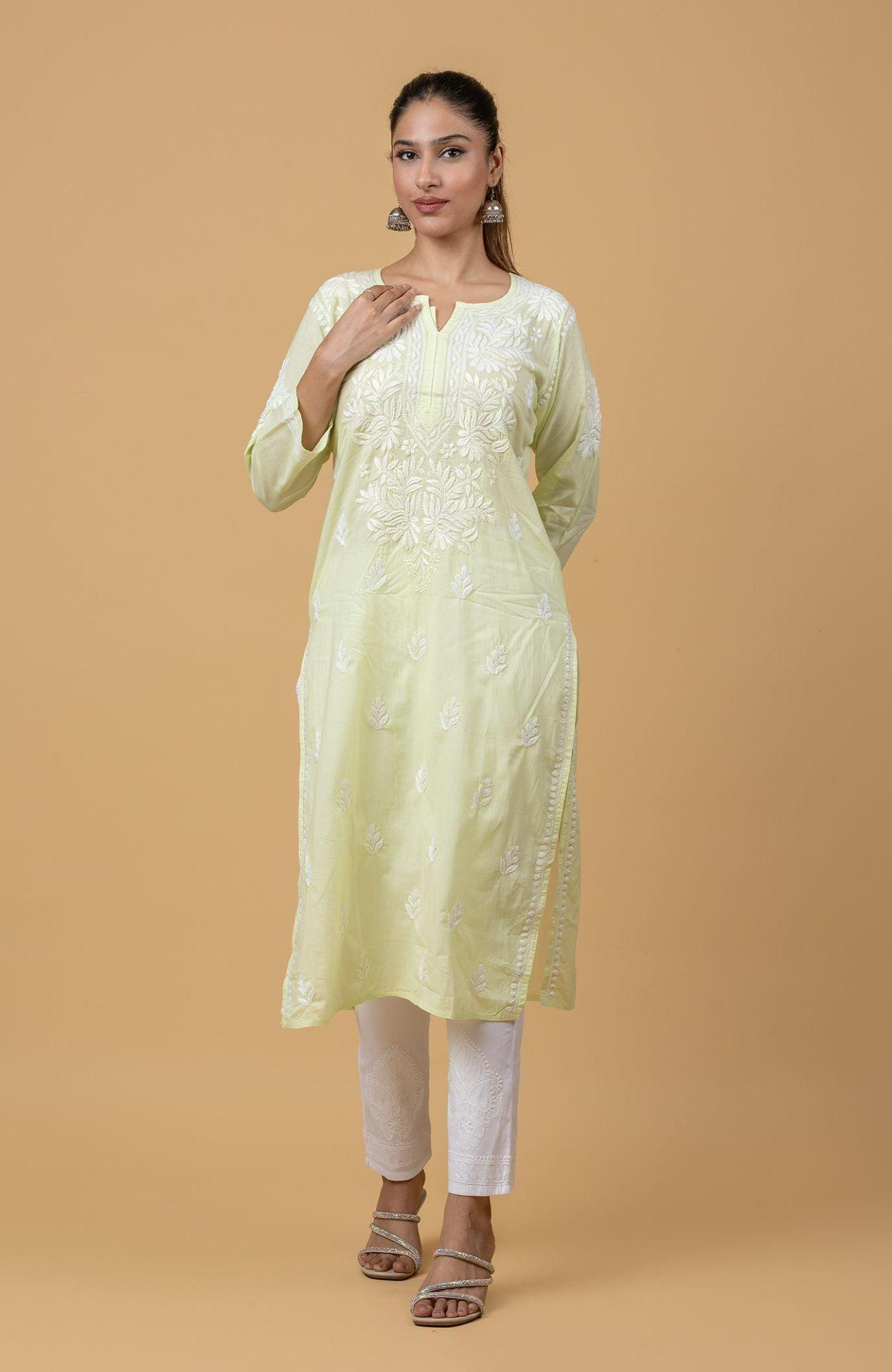 Mint Green Cambric Cotton Chikankari Kurta