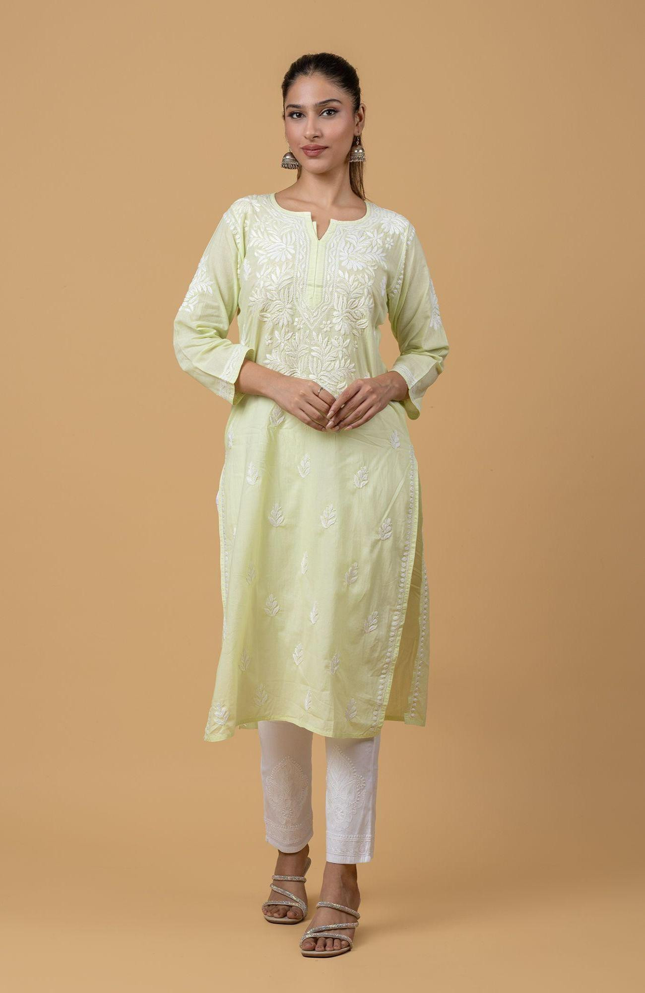 Mint Green Cambric Cotton Chikankari Kurta