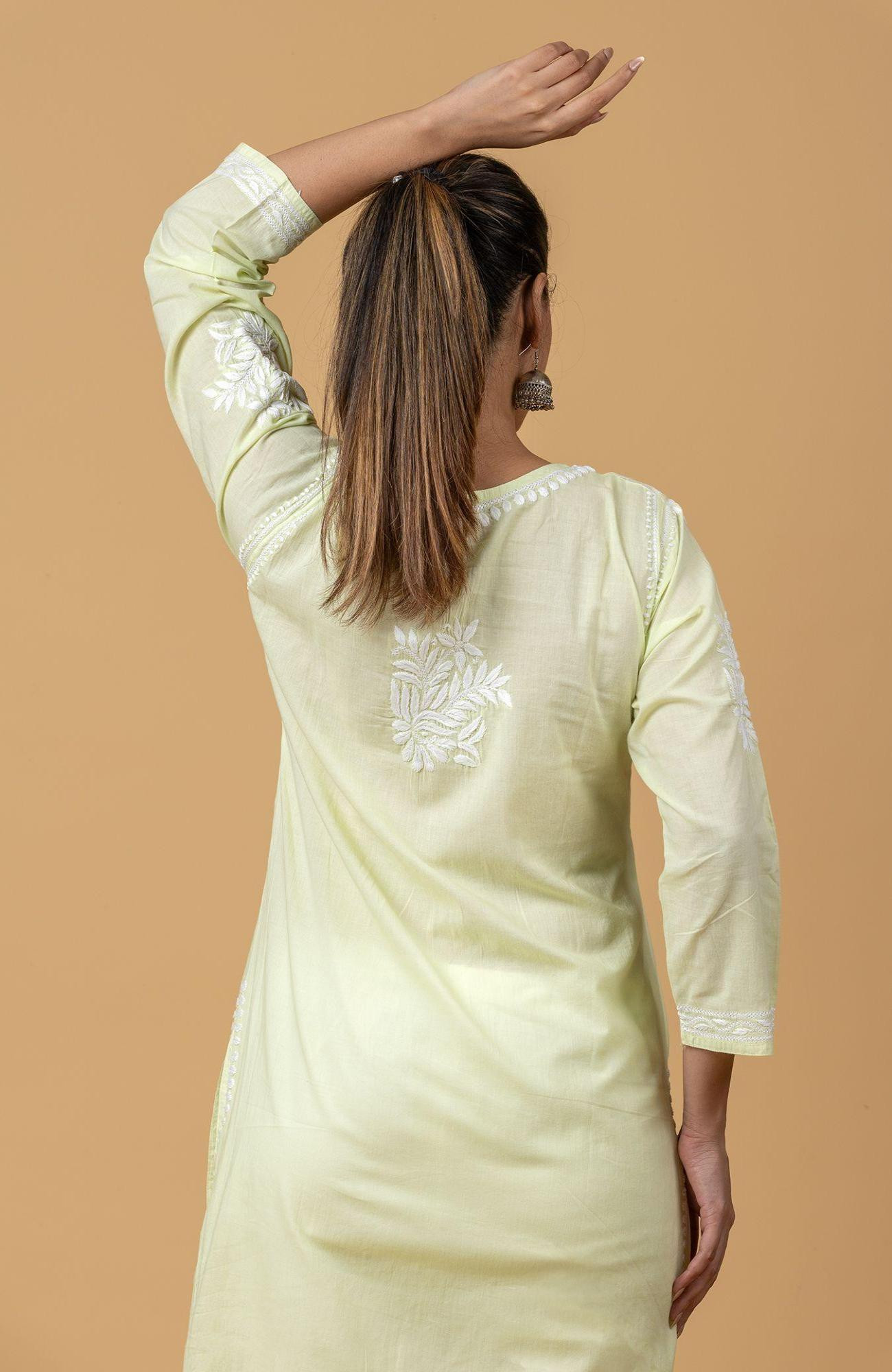 Mint Green Cambric Cotton Chikankari Kurta