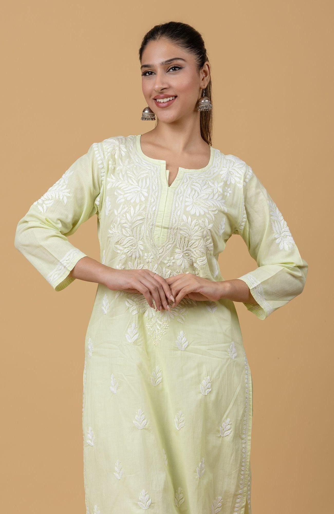 Mint Green Cambric Cotton Chikankari Kurta