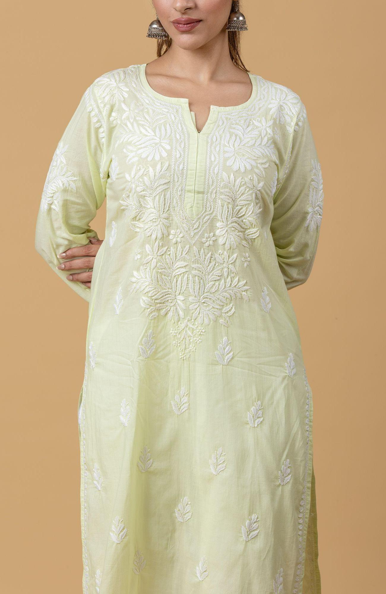 Mint Green Cambric Cotton Chikankari Kurta
