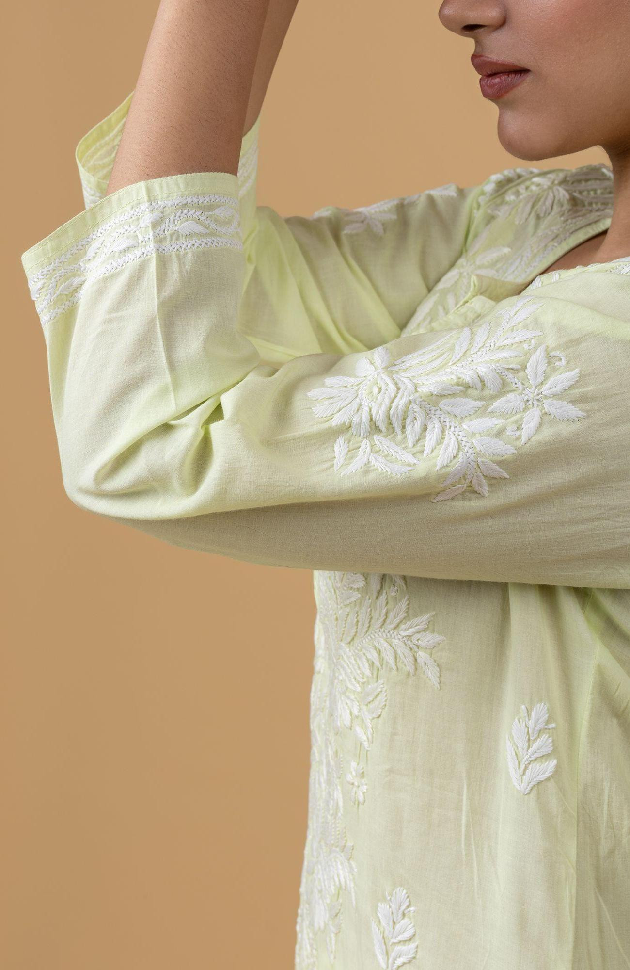 Mint Green Cambric Cotton Chikankari Kurta