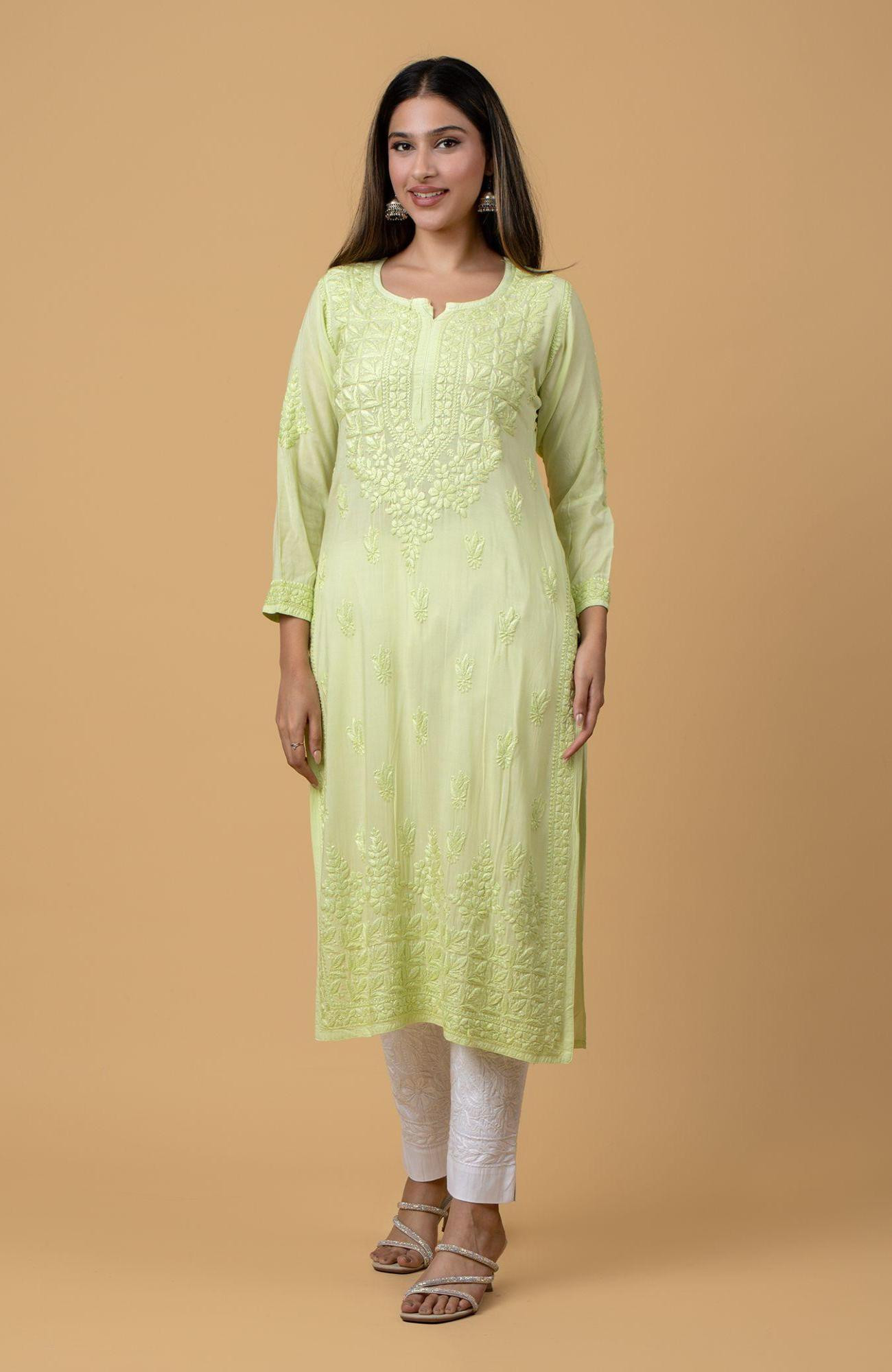 Lemon Green Modal Chikankari Kurta