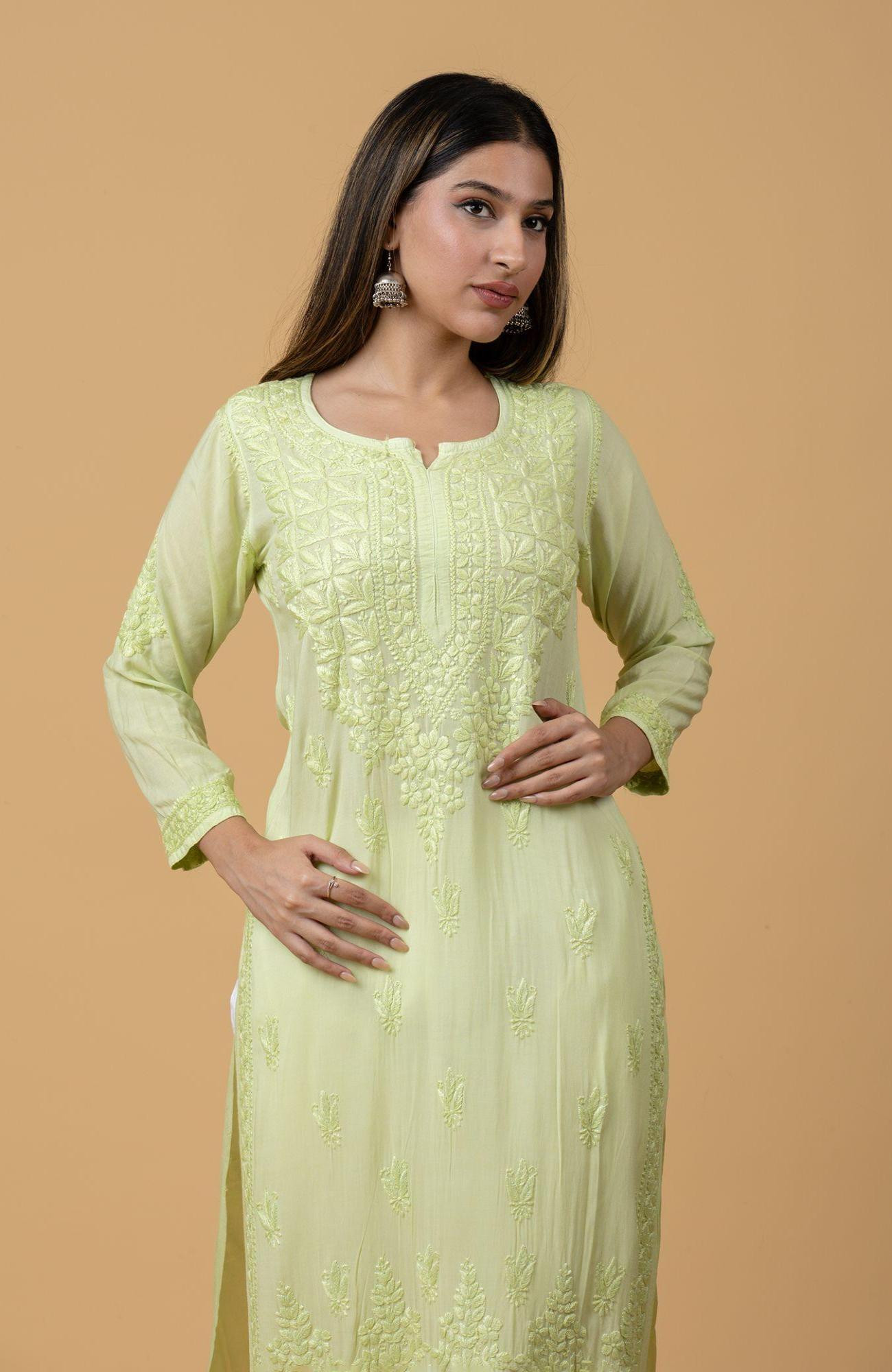 Lemon Green Modal Chikankari Kurta