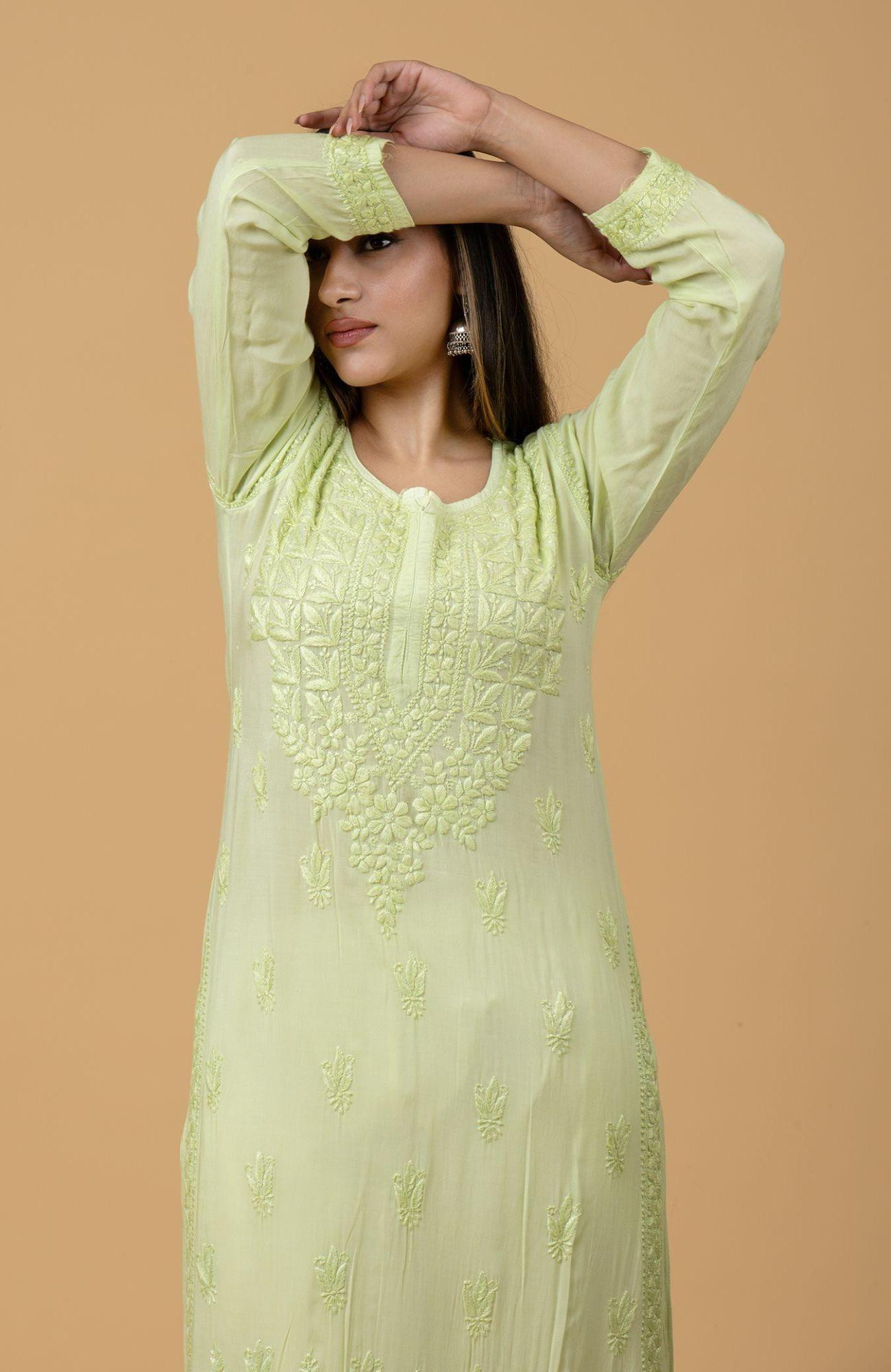 Lemon Green Modal Chikankari Kurta
