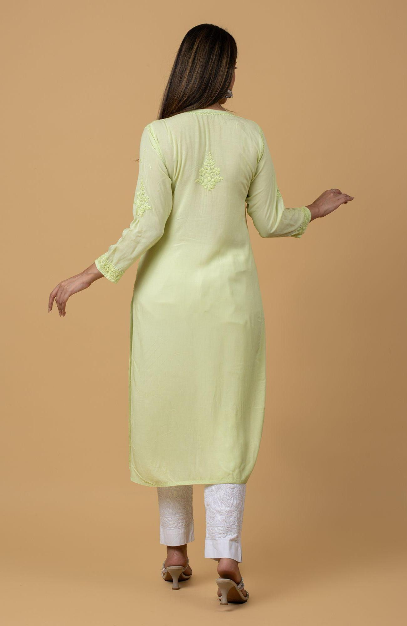 Lemon Green Modal Chikankari Kurta