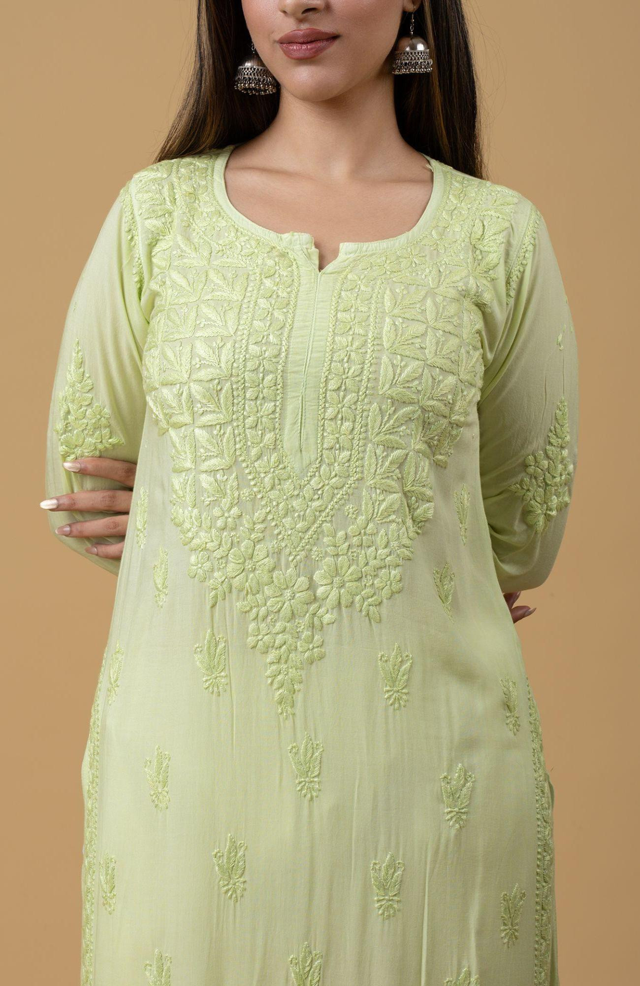 Lemon Green Modal Chikankari Kurta