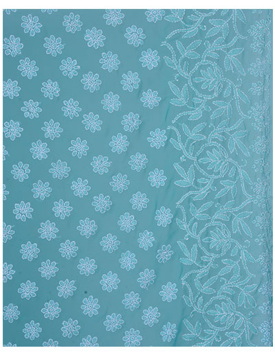 Chhangamal Hand Embroidered Turquise Blue Chikankari Faux Georgette Saree