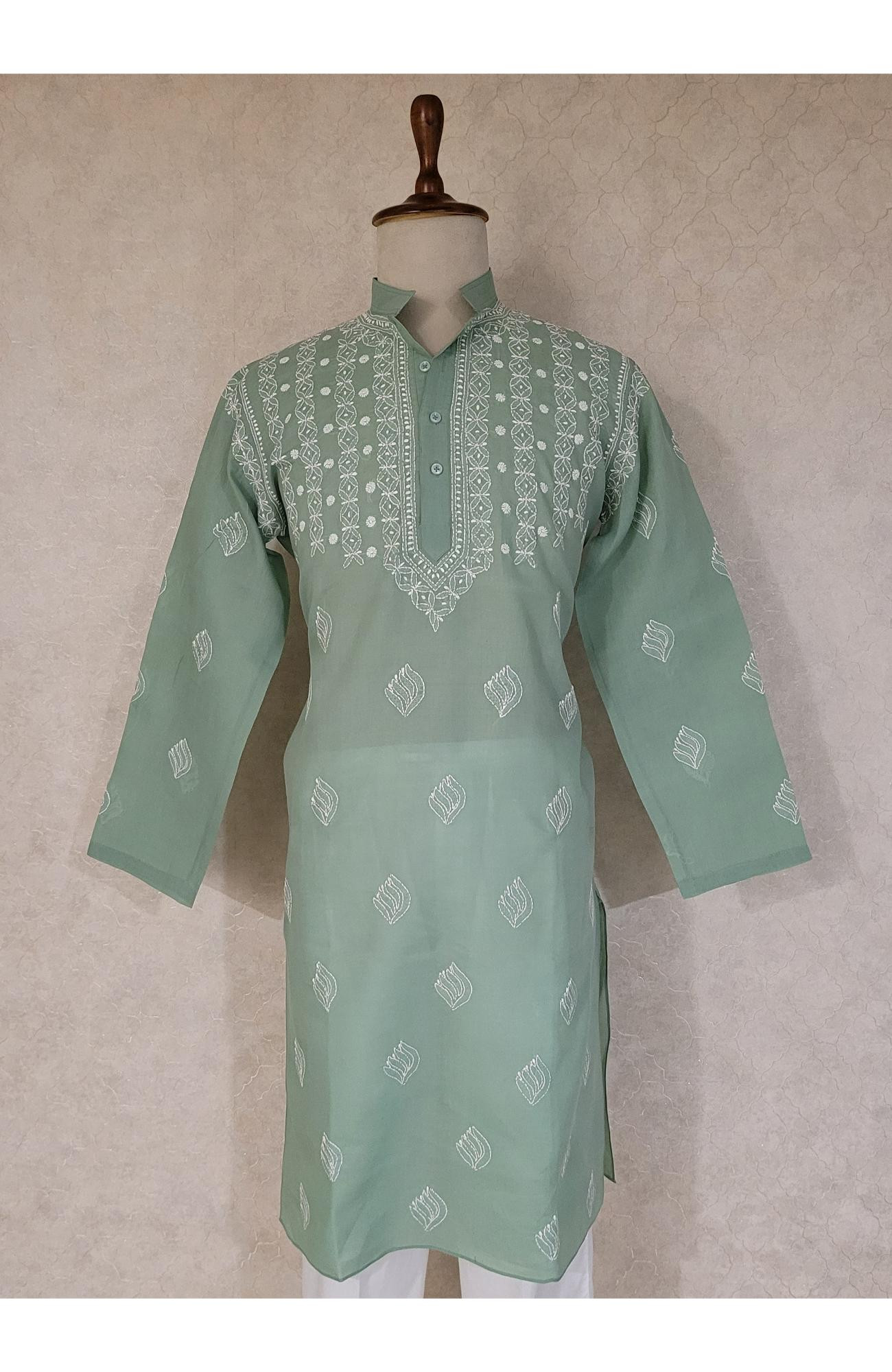 Light Green Cotton Chikankari Kurta