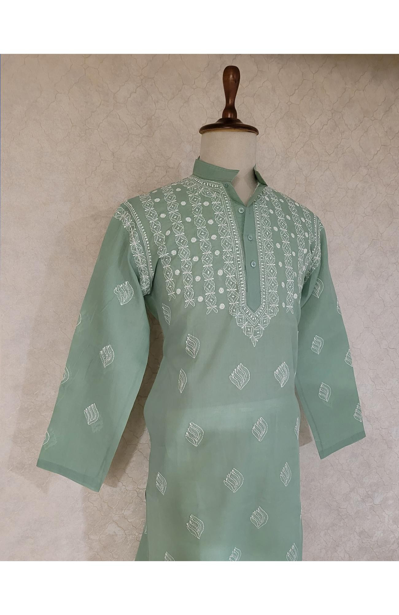 Light Green Cotton Chikankari Kurta