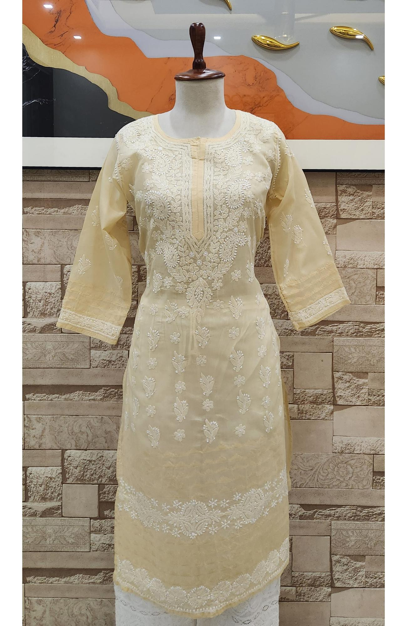 Light Green Cotton Hand Embroidered Chikankari Kurti  Rohia By Chhangamal