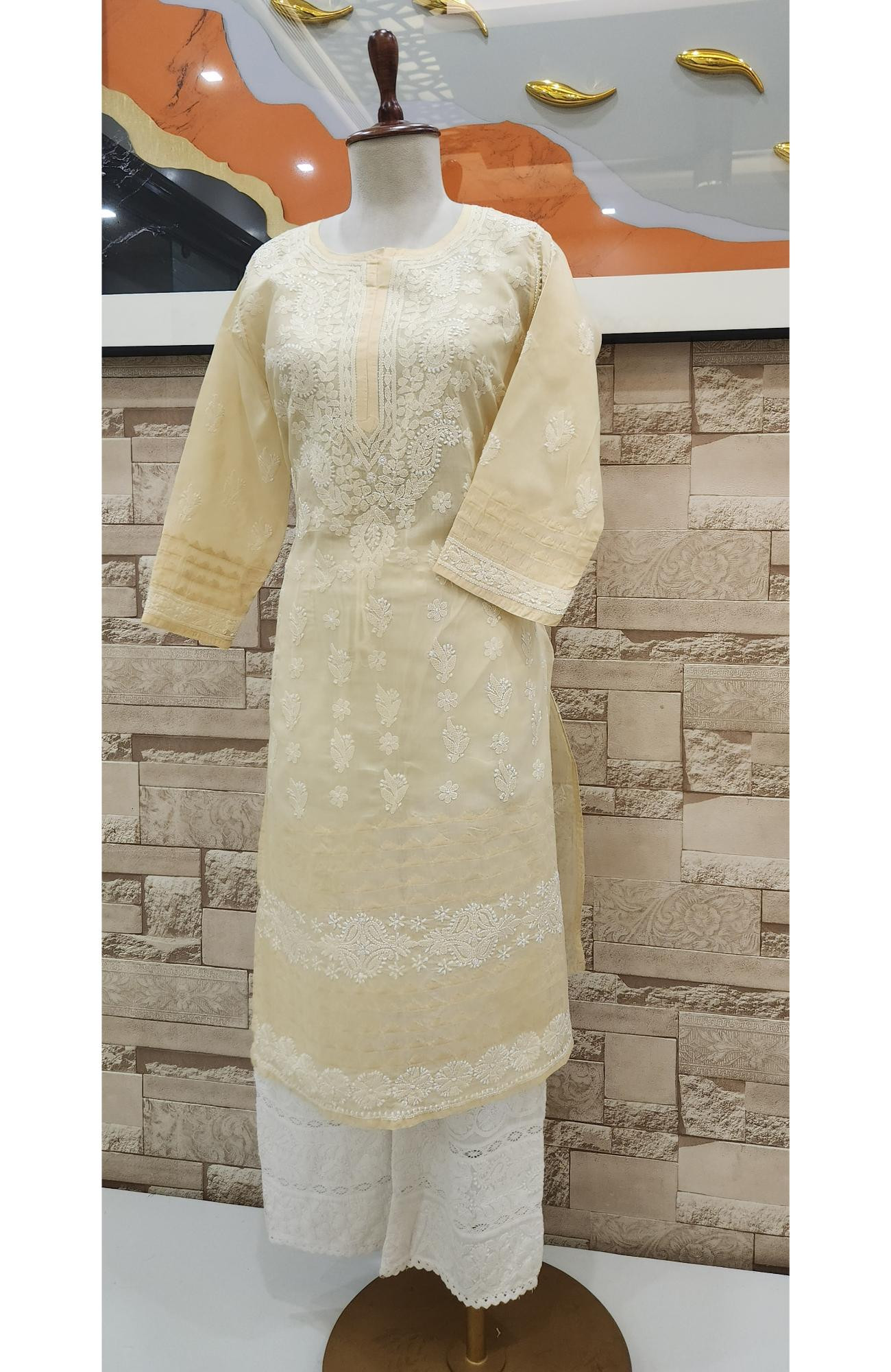 Light Green Cotton Hand Embroidered Chikankari Kurti  Rohia By Chhangamal