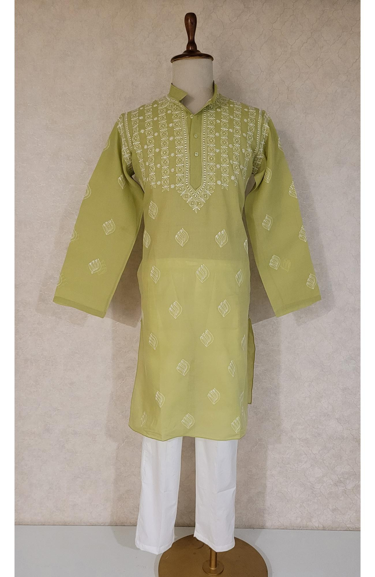 Parrot Green Cotton Chikankari Kurta