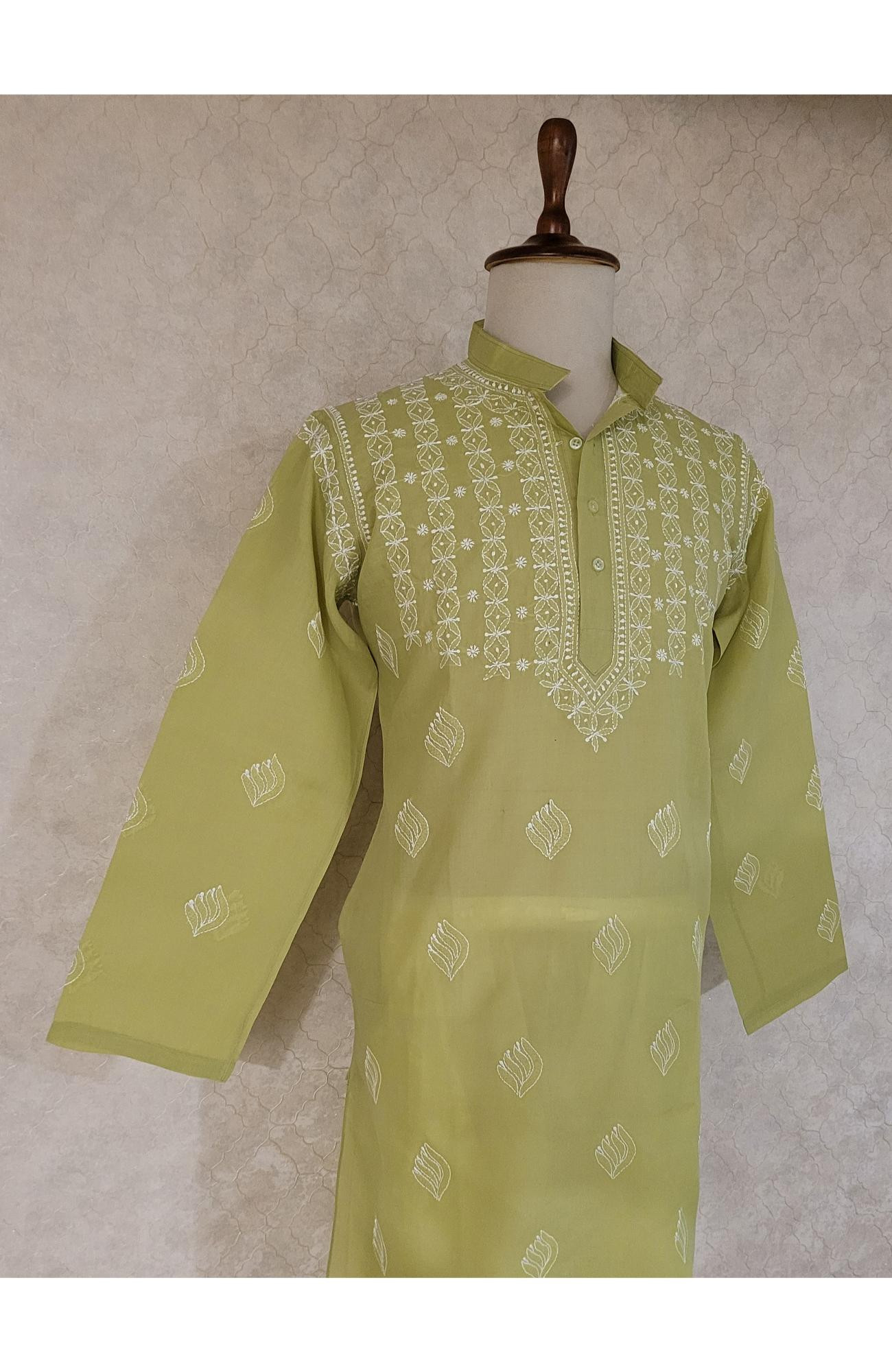 Parrot Green Cotton Chikankari Kurta