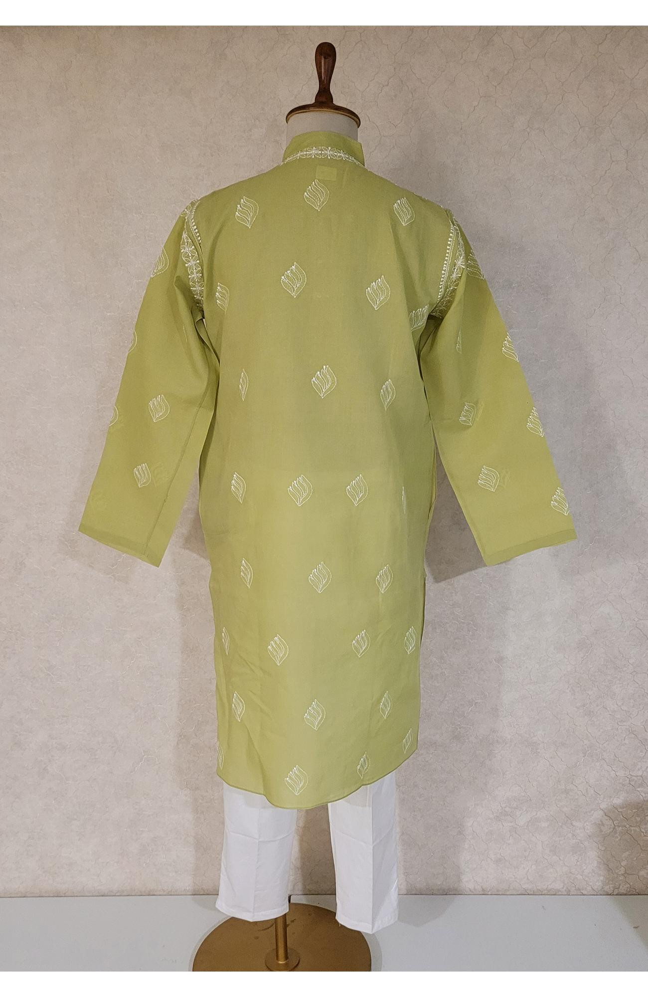 Parrot Green Cotton Chikankari Kurta