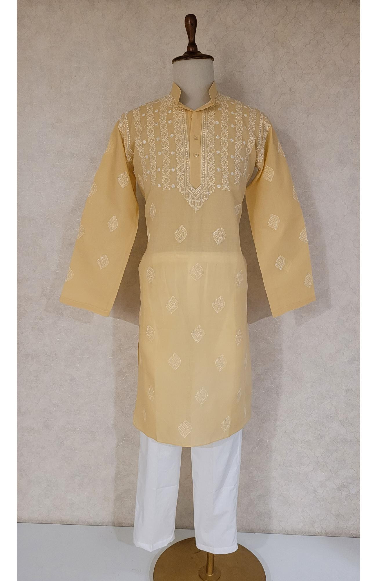 Peach Cotton Chikankari Kurta
