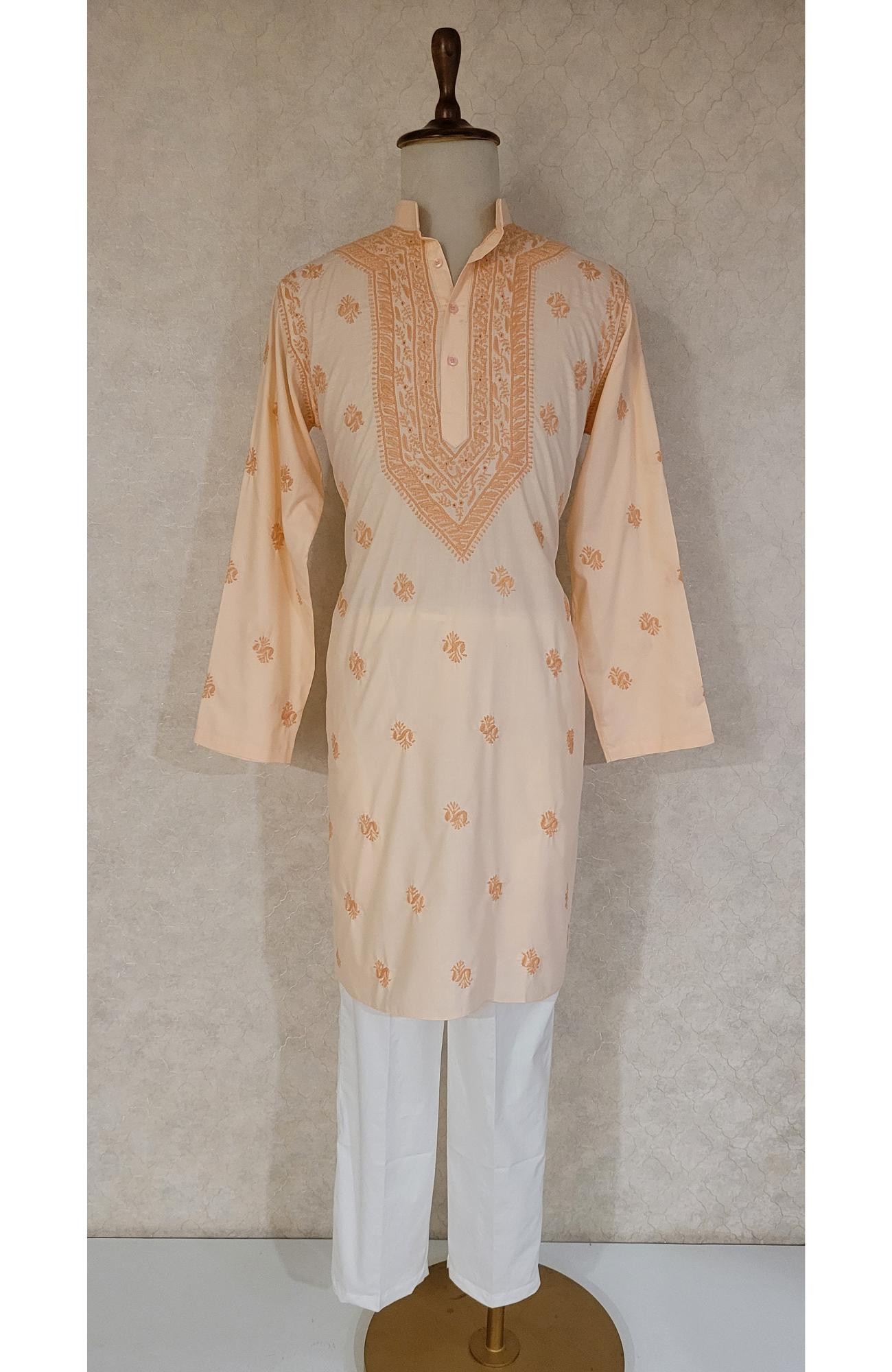 Peach Cotton Linen Chikankari Kurta