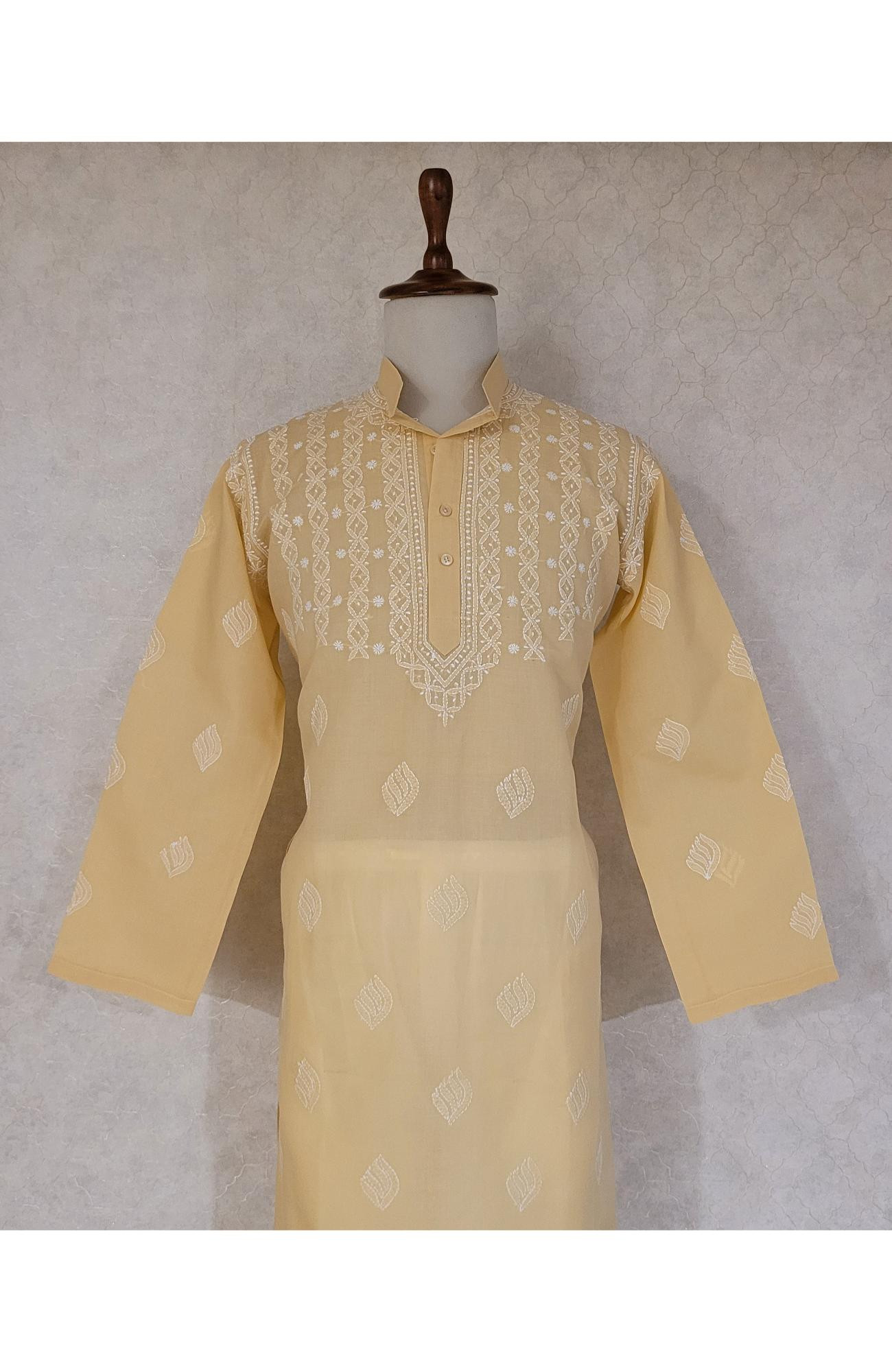 Peach Cotton Chikankari Kurta