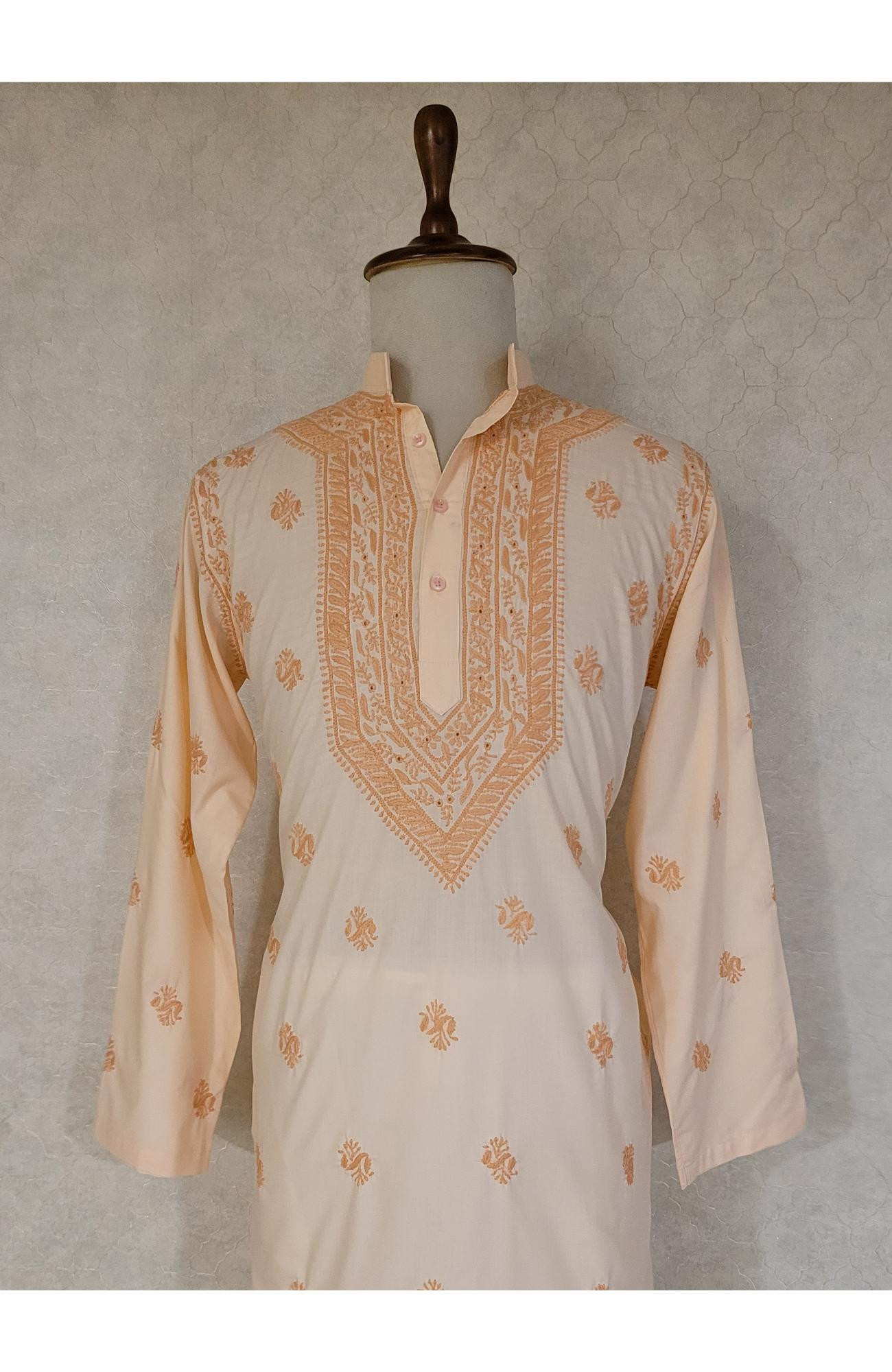 Peach Cotton Linen Chikankari Kurta