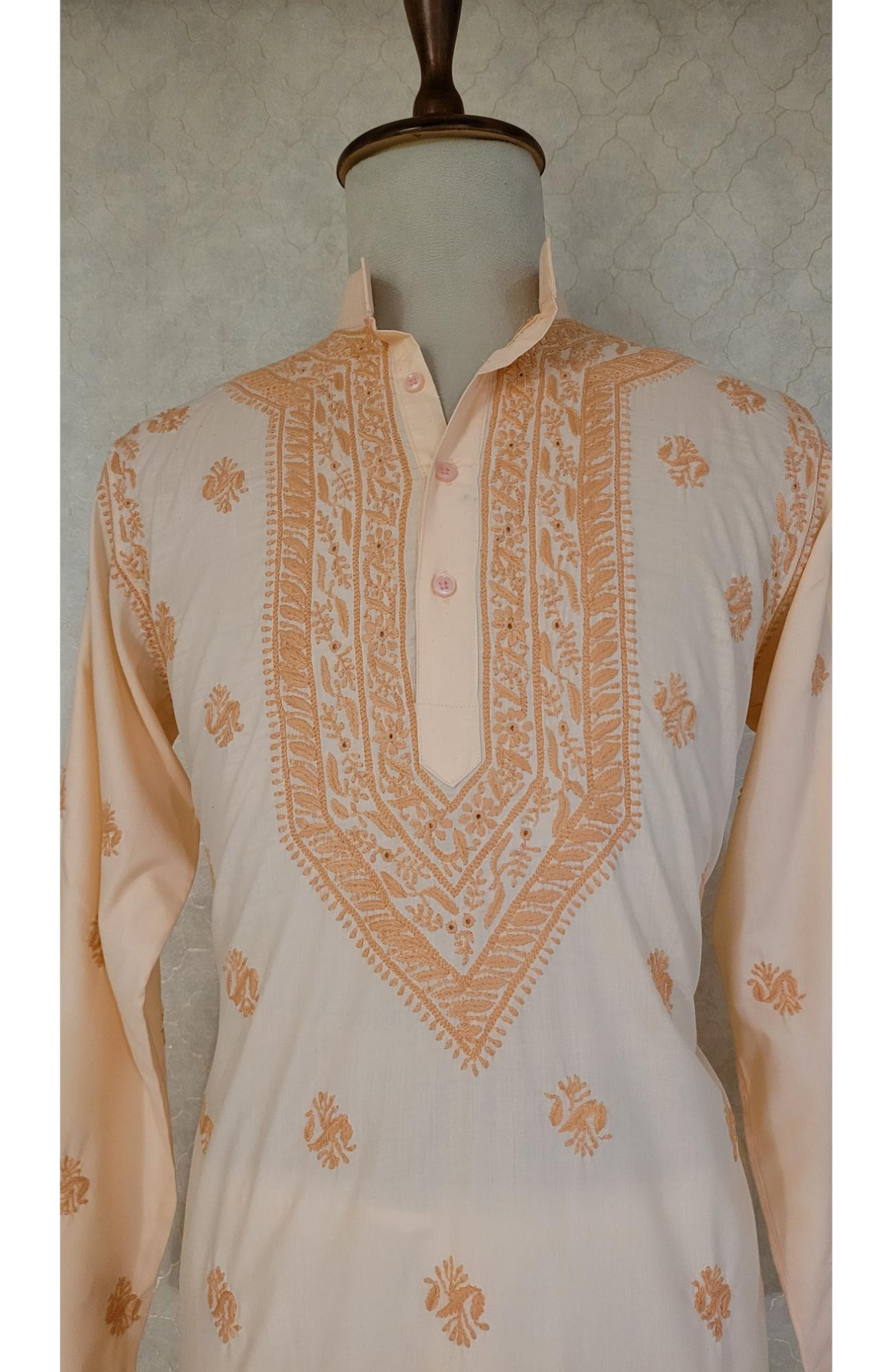 Peach Cotton Linen Chikankari Kurta