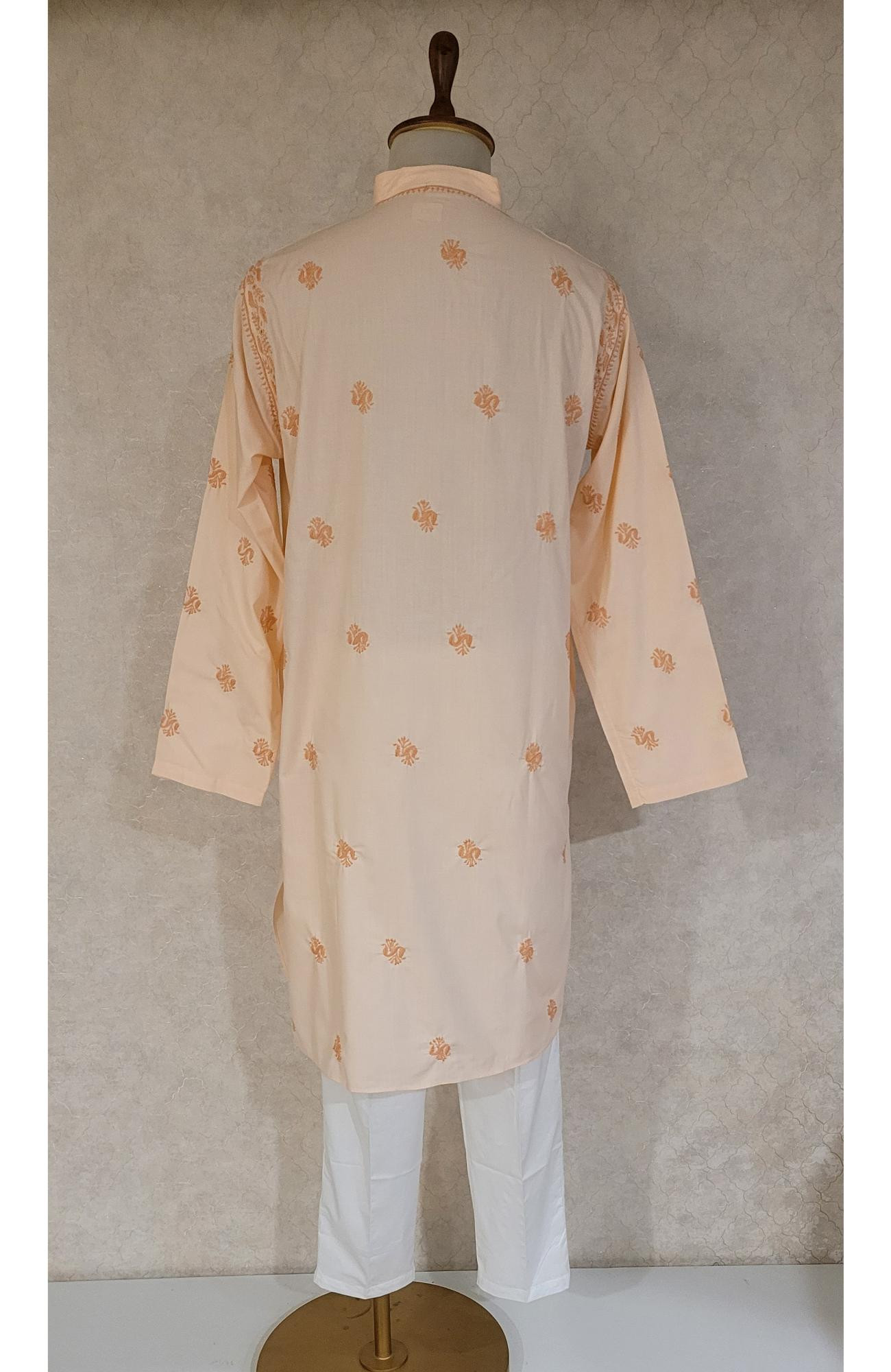 Peach Cotton Linen Chikankari Kurta