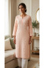 Peach Pink Cotton  Hand Embroidered Chikankari Kurti