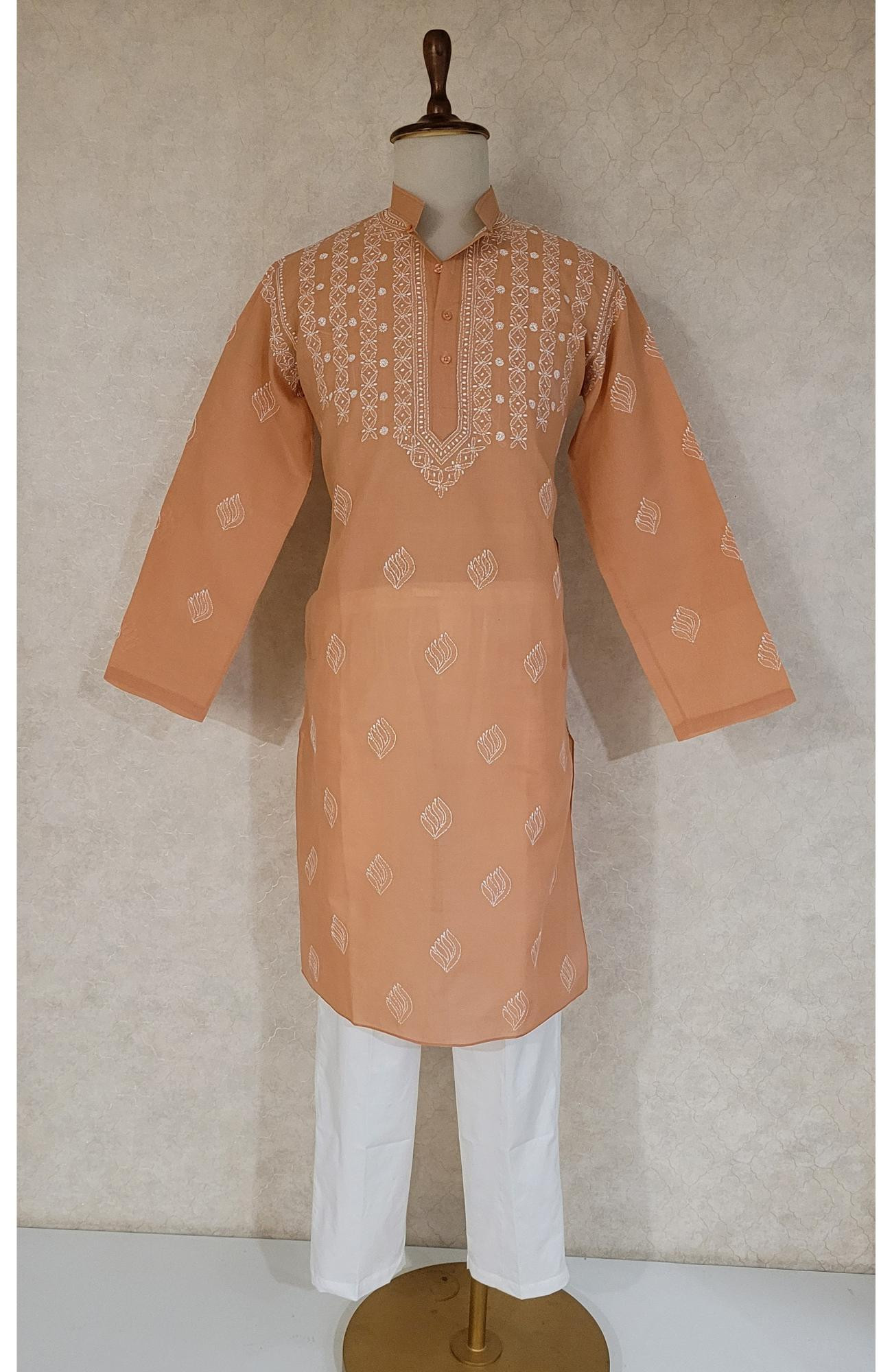 Dark Peach Cotton Chikankari Kurta