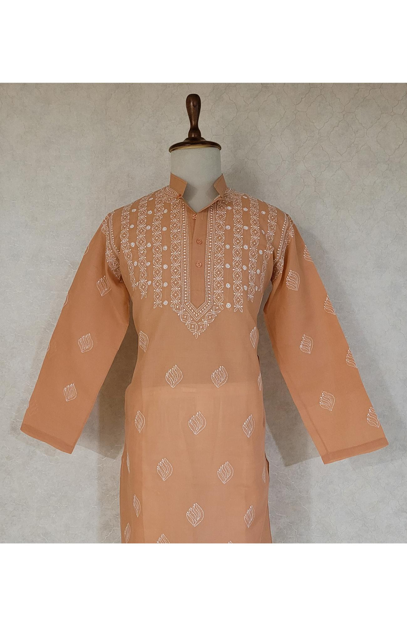 Dark Peach Cotton Chikankari Kurta
