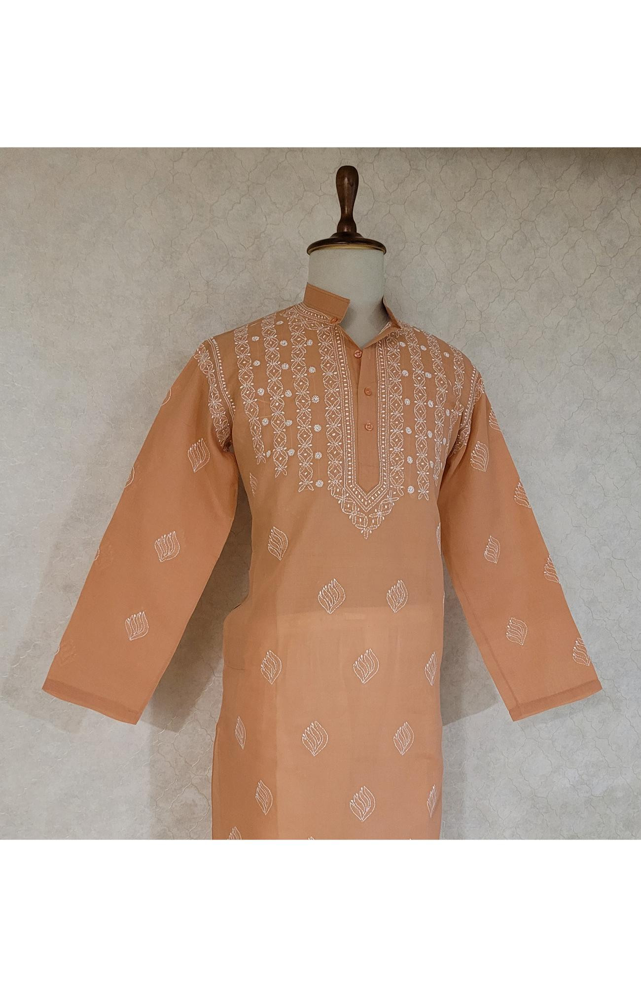 Dark Peach Cotton Chikankari Kurta