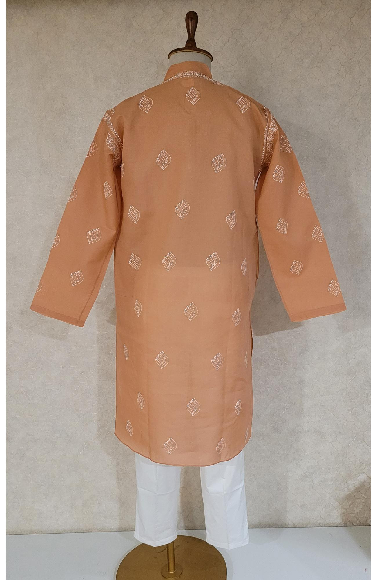 Dark Peach Cotton Chikankari Kurta