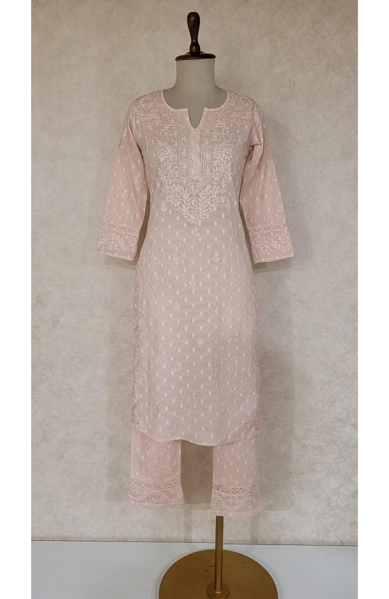 Pink Chanderi Silk Chikankari Saree