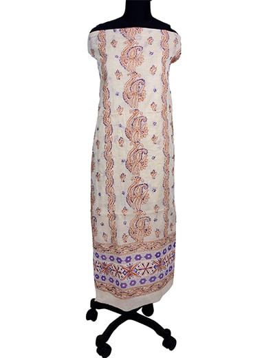 Rohia by Chhangamal Hand Embroidered Badami Colour Unstitched Cotton Chikan Suit Length 0523