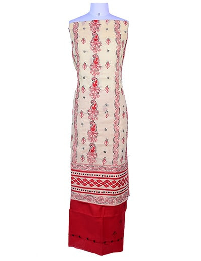 Rohia by Chhangamal Hand Embroidered Beige Colour Unstitched Cotton Chikan Suit Length SL1171