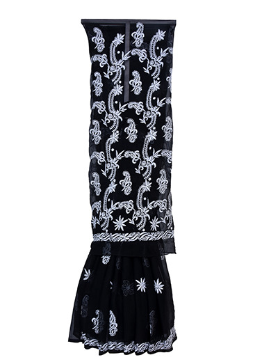 Rohia by Chhangamal Hand Embroidered Black Georgette Chikankari Saree With Blouse - S9083