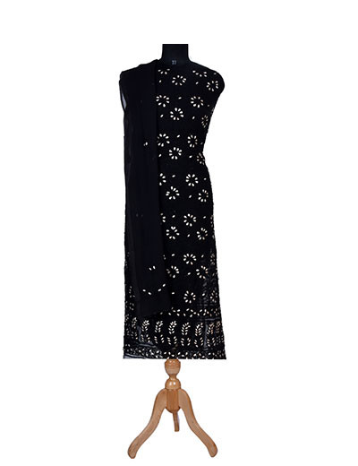 Rohia by Chhangamal Hand Embroidered Black Georgette Chikankari Suit Length With Gota Patti Work SL5647