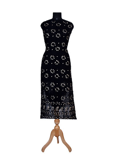 Rohia by Chhangamal Hand Embroidered Black Georgette Chikankari Suit Length With Gota Patti Work SL5647