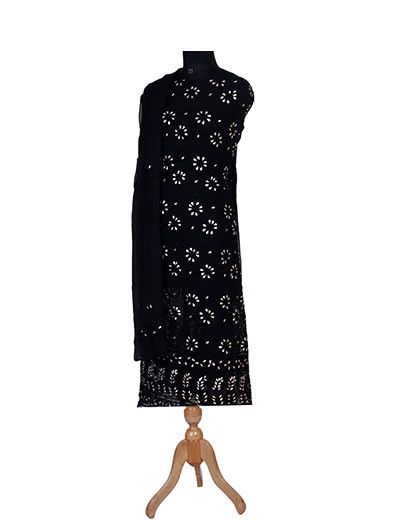 Rohia by Chhangamal Hand Embroidered Black Georgette Chikankari Suit Length With Gota Patti Work SL5647