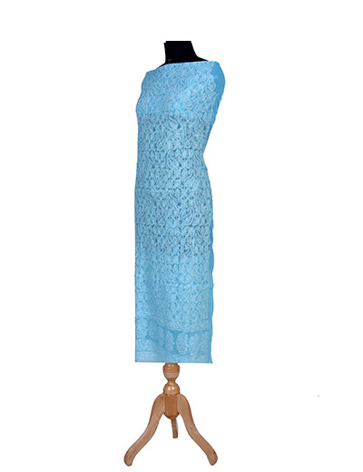 Rohia by Chhangamal Hand Embroidered Blue Colour Georgette Chikan Kurti Length NL1317