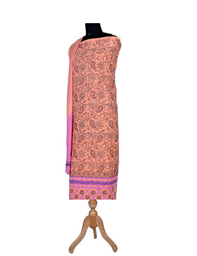 Rohia by Chhangamal Hand Embroidered Dark Peach Colour Unstitched Cotton Suit Length SL1255