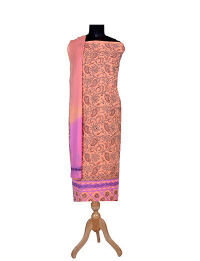Rohia by Chhangamal Hand Embroidered Dark Peach Colour Unstitched Cotton Suit Length SL1255