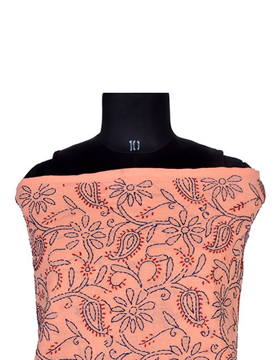 Rohia by Chhangamal Hand Embroidered Dark Peach Colour Unstitched Cotton Suit Length SL1255