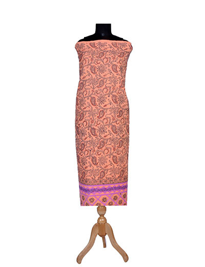 Rohia by Chhangamal Hand Embroidered Dark Peach Colour Unstitched Cotton Suit Length SL1255