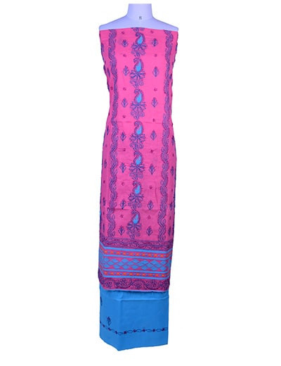 Rohia by Chhangamal Hand Embroidered Dark Pink Cotton Unstitched Chikan Suit Length 0523