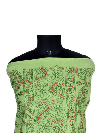 Rohia by Chhangamal Hand Embroidered Green Cotton Chikankari Suit Length SL1116